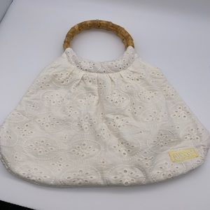 Rip Curl white/ivory eyelet purse - wooden handle